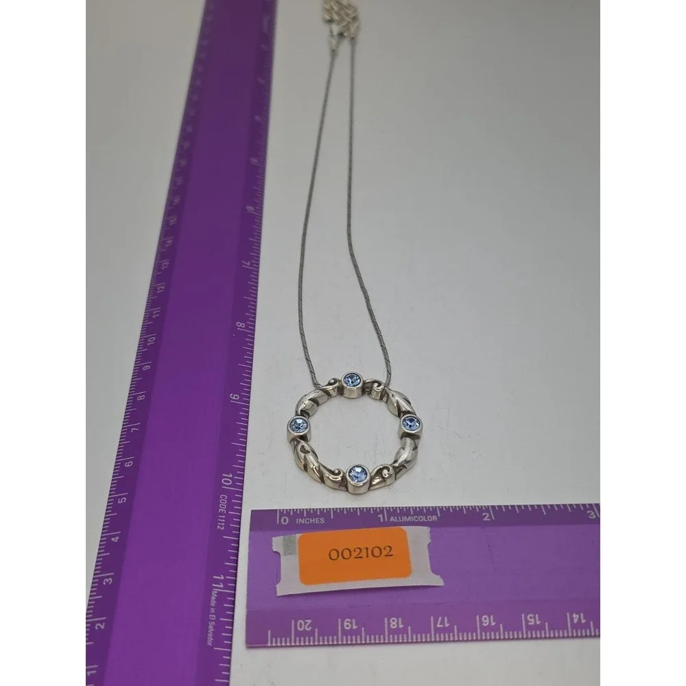 Vtg BRIGHTON Signed Gateway Necklace SWAROVSKI Blue Crystals Silver Plate Leaves - Picture 8 of 8